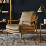 Langford Taupe/Walnut Performance Velvet Accent Armchair - Ornate Home