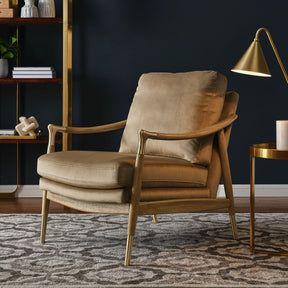 Langford Taupe/Walnut Performance Velvet Accent Armchair - Ornate Home
