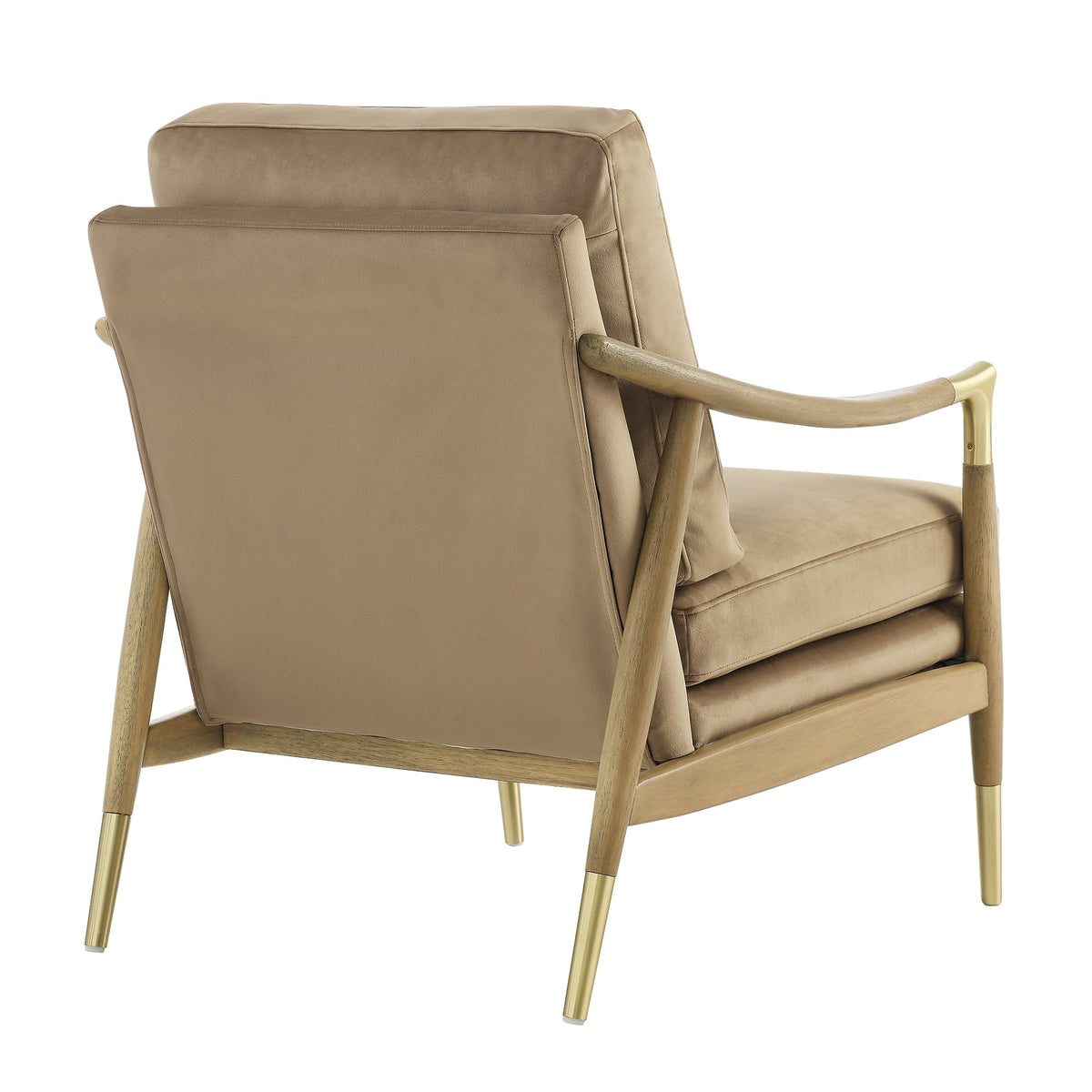Langford Taupe/Walnut Performance Velvet Accent Armchair - Ornate Home