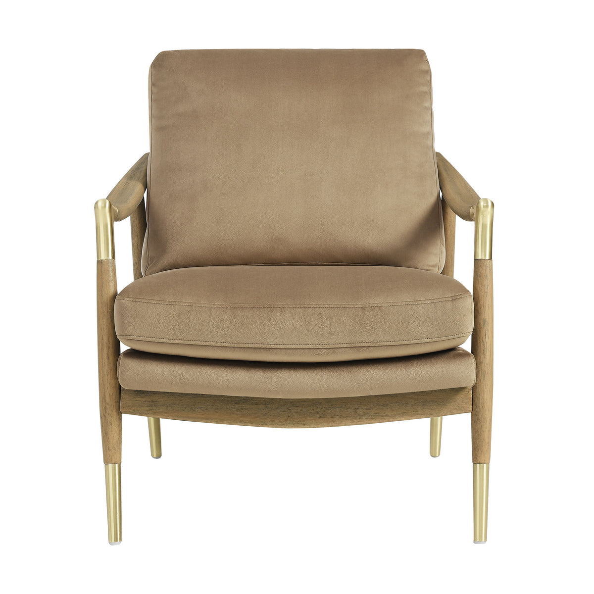 Langford Taupe/Walnut Performance Velvet Accent Armchair - Ornate Home