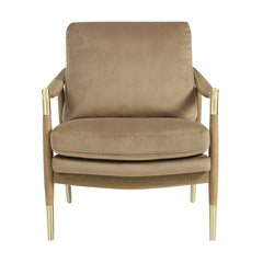 Langford Taupe/Walnut Performance Velvet Accent Armchair - Ornate Home