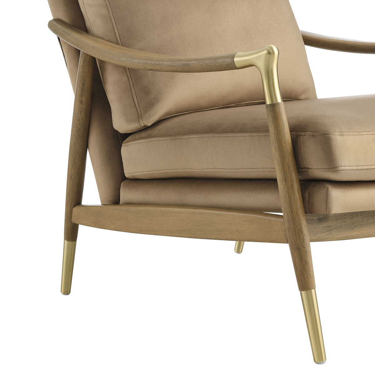 Langford Taupe/Walnut Performance Velvet Accent Armchair - Ornate Home