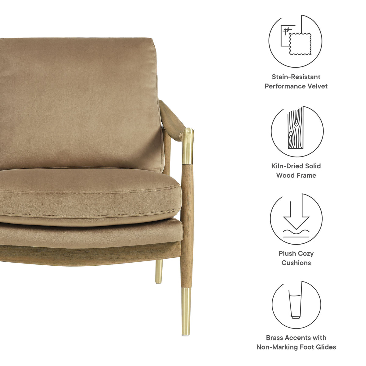 Langford Taupe/Walnut Performance Velvet Accent Armchair - Ornate Home