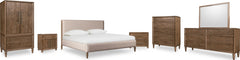 Langley Honey Wheat/Autumn Forest Upholstered Queen Bed - Ornate Home