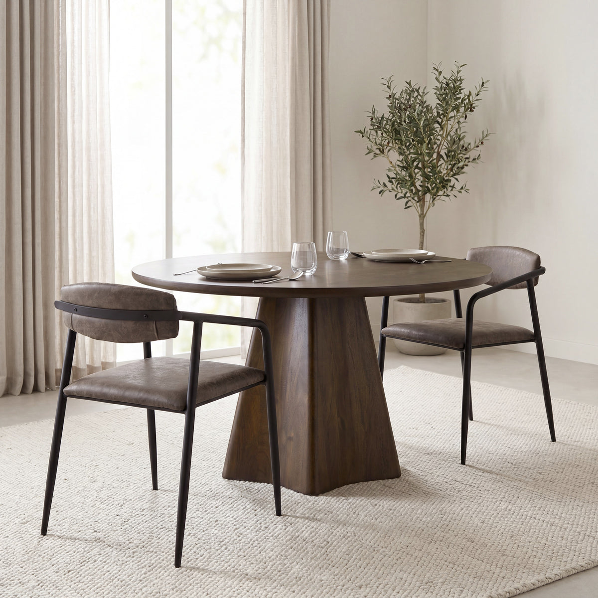 Langston Brown/Black Open Back Dining Arm Chair (Set of 2) - Ornate Home