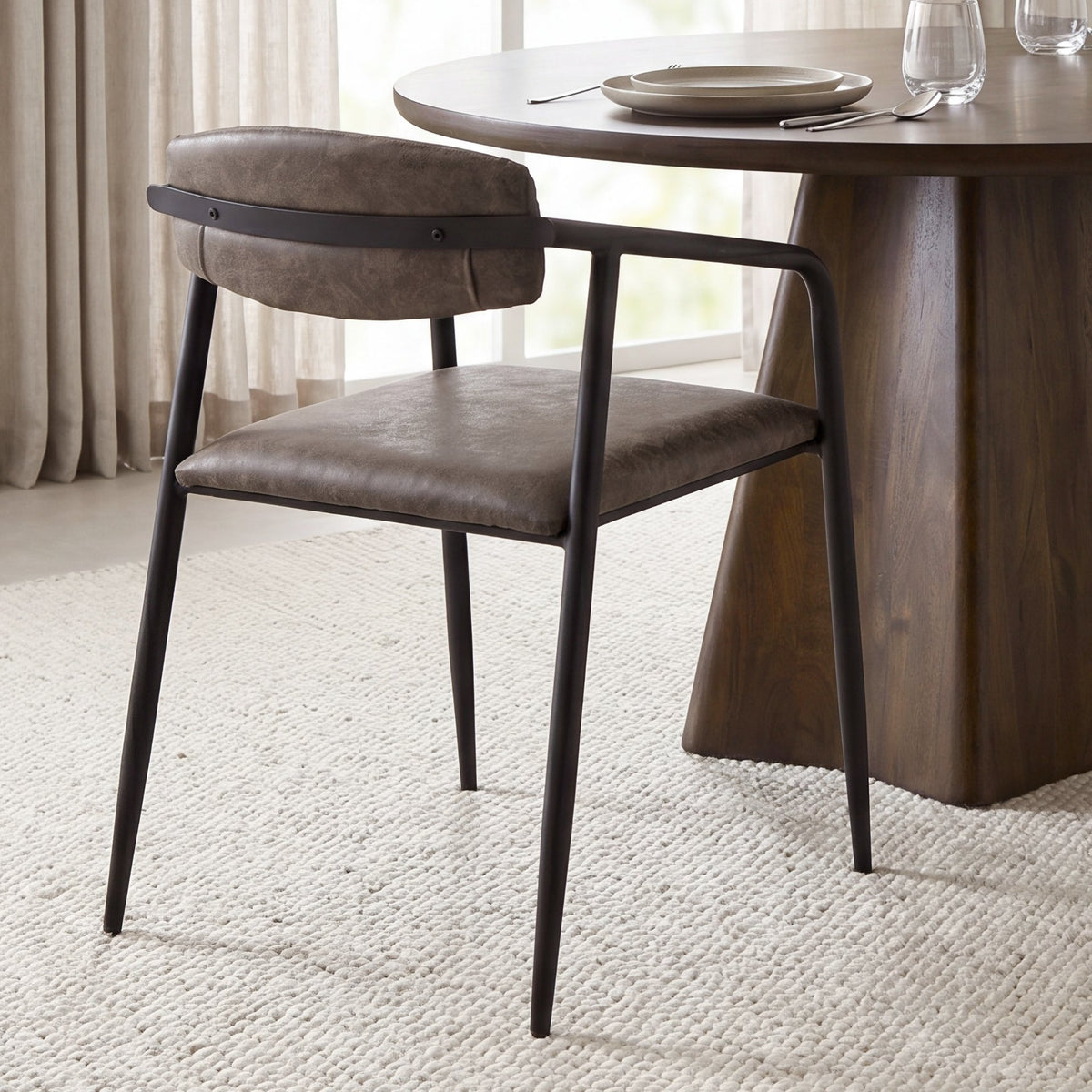 Langston Brown/Black Open Back Dining Arm Chair (Set of 2) - Ornate Home