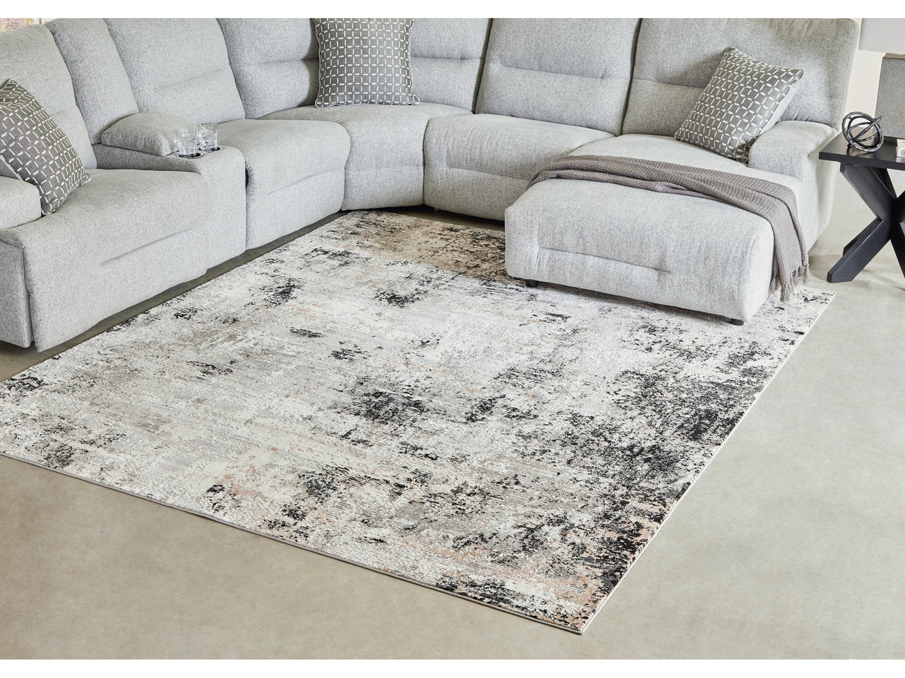 Langwell Black/Gray/White Large Rug - Ornate Home