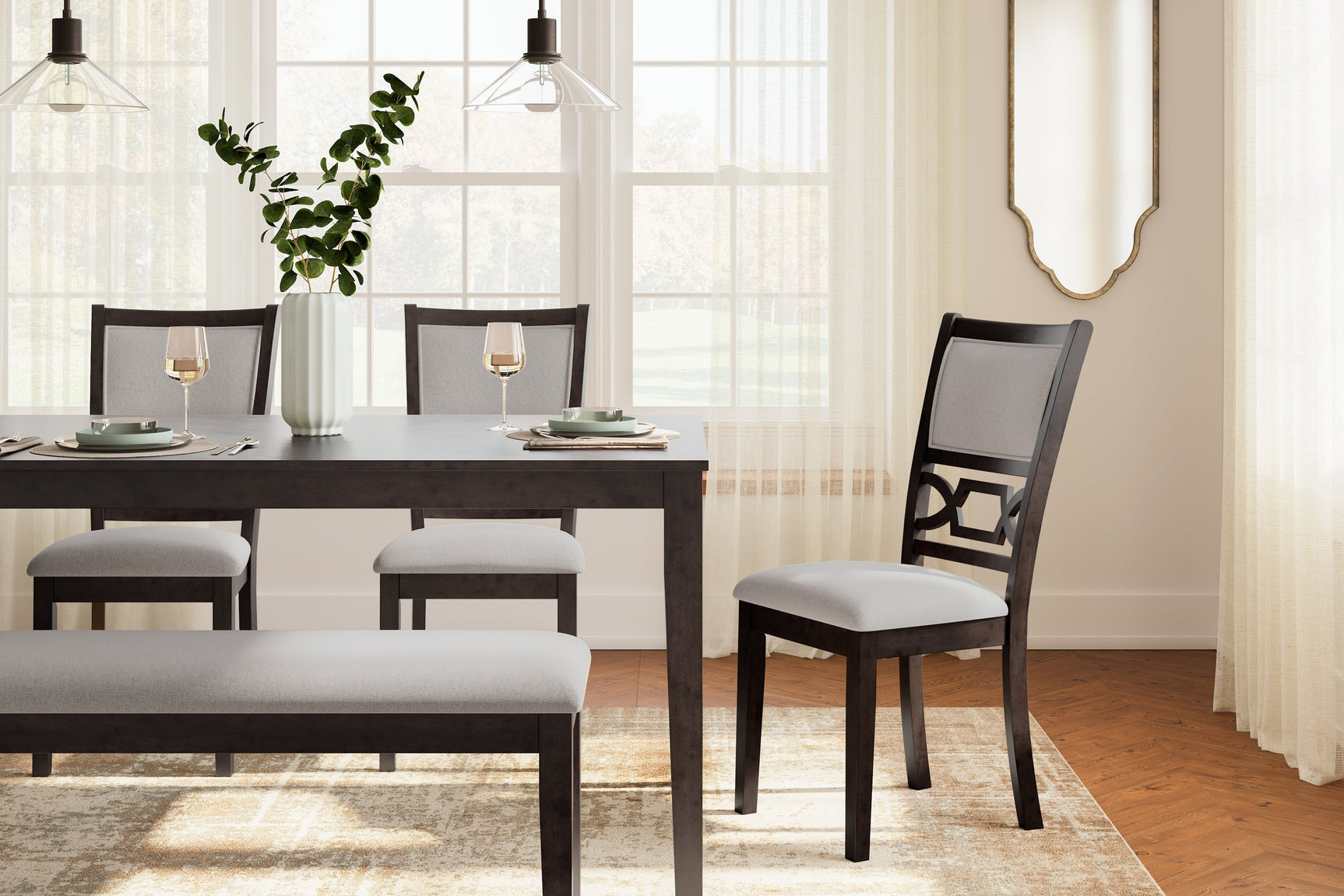 Langwest Brown Dining Table and 4 Chairs and Bench (Set of 6) (Online Special Price) - Ornate Home