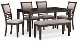 Langwest Brown Dining Table and 4 Chairs and Bench (Set of 6) (Online Special Price) - Ornate Home