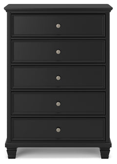 Lanolee Black California King Panel Bed, Dresser, Chest and 2 Nightstands - Ornate Home