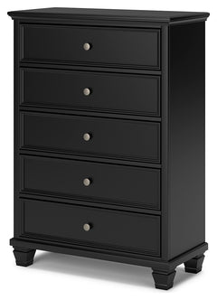 Lanolee Black California King Panel Bed, Dresser, Chest and 2 Nightstands - Ornate Home