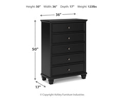Lanolee Black California King Panel Bed, Dresser, Chest and 2 Nightstands - Ornate Home