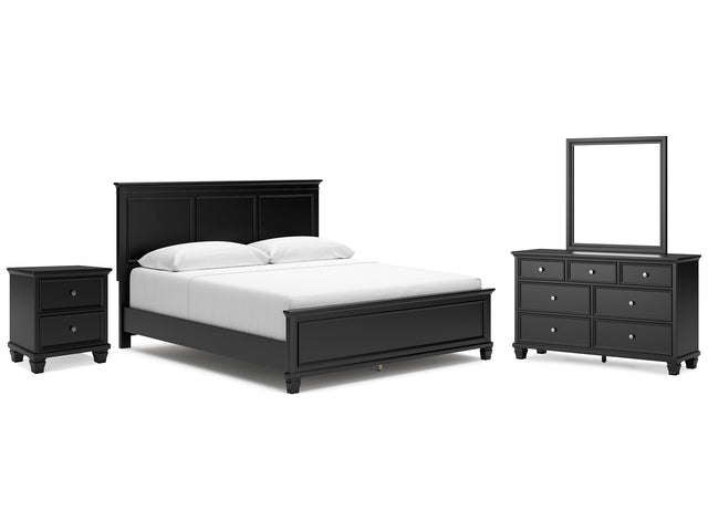 Lanolee Black King Panel Bed, Dresser, Mirror and Nightstand (Online Special Price) - Ornate Home