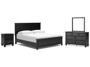 Lanolee Black King Panel Bed, Dresser, Mirror and Nightstand - Ornate Home
