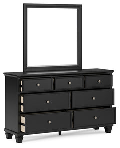 Lanolee Black King Panel Bed, Dresser, Mirror and Nightstand - Ornate Home