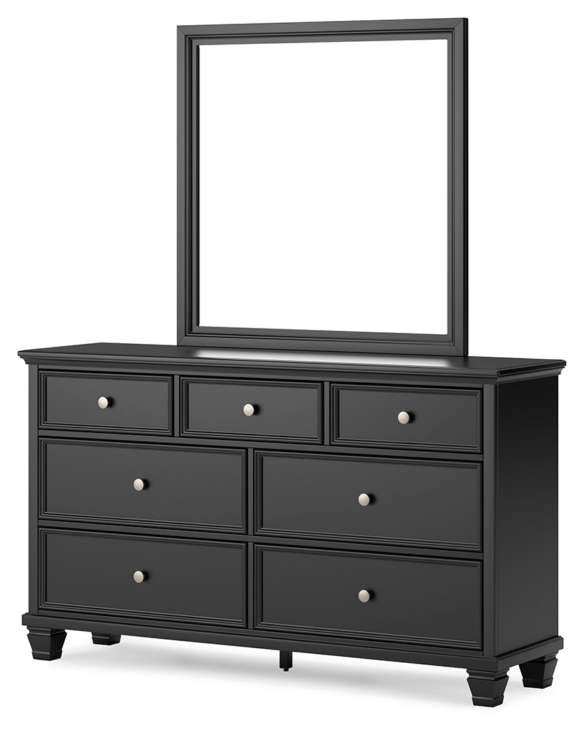 Lanolee Black King Panel Bedroom Set with Dresser, Mirror, Chest and 2 Nightstands (Online Special Price) - Ornate Home