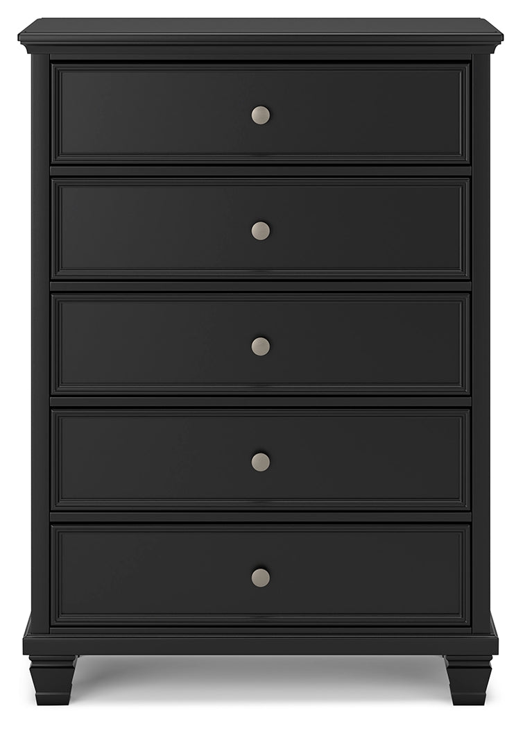 Lanolee Black King Panel Bedroom Set with Dresser, Mirror, Chest and 2 Nightstands (Online Special Price) - Ornate Home