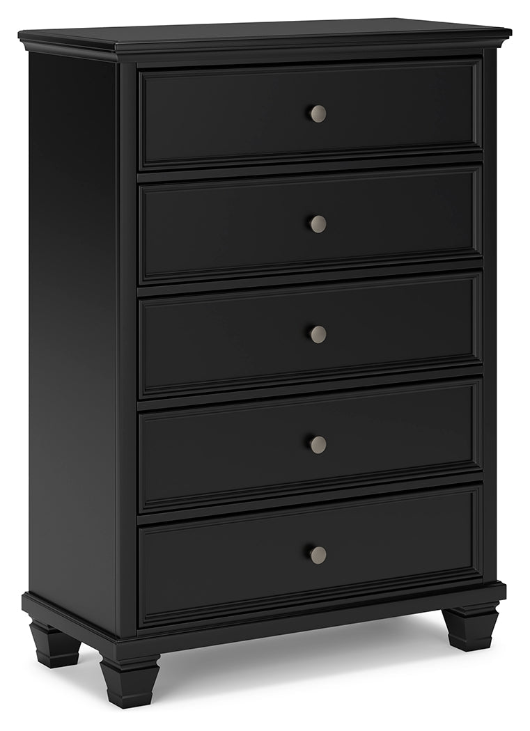 Lanolee Black King Panel Bedroom Set with Dresser, Mirror, Chest and 2 Nightstands (Online Special Price) - Ornate Home