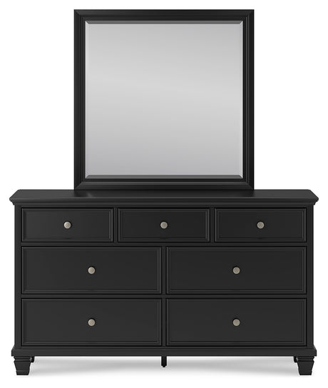 Lanolee Black King Panel Bedroom Set with Dresser, Mirror, Chest and 2 Nightstands - Ornate Home
