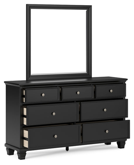 Lanolee Black King Panel Bedroom Set with Dresser, Mirror, Chest and 2 Nightstands - Ornate Home