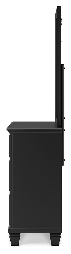 Lanolee Black King Panel Bedroom Set with Dresser, Mirror, Chest and 2 Nightstands - Ornate Home