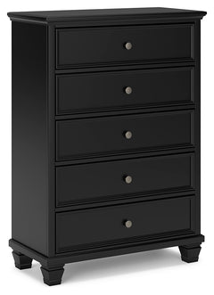 Lanolee Black King Panel Bedroom Set with Dresser, Mirror, Chest and 2 Nightstands - Ornate Home