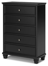 Lanolee Black King Panel Bedroom Set with Dresser, Mirror, Chest and 2 Nightstands - Ornate Home