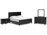 Lanolee Black King Panel Bedroom Set with Dresser, Mirror and 2 Nightstands - Ornate Home