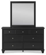 Lanolee Black King Panel Bedroom Set with Dresser, Mirror and 2 Nightstands - Ornate Home