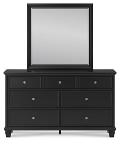 Lanolee Black King Panel Bedroom Set with Dresser, Mirror and 2 Nightstands - Ornate Home