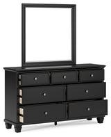 Lanolee Black King Panel Bedroom Set with Dresser, Mirror and 2 Nightstands - Ornate Home