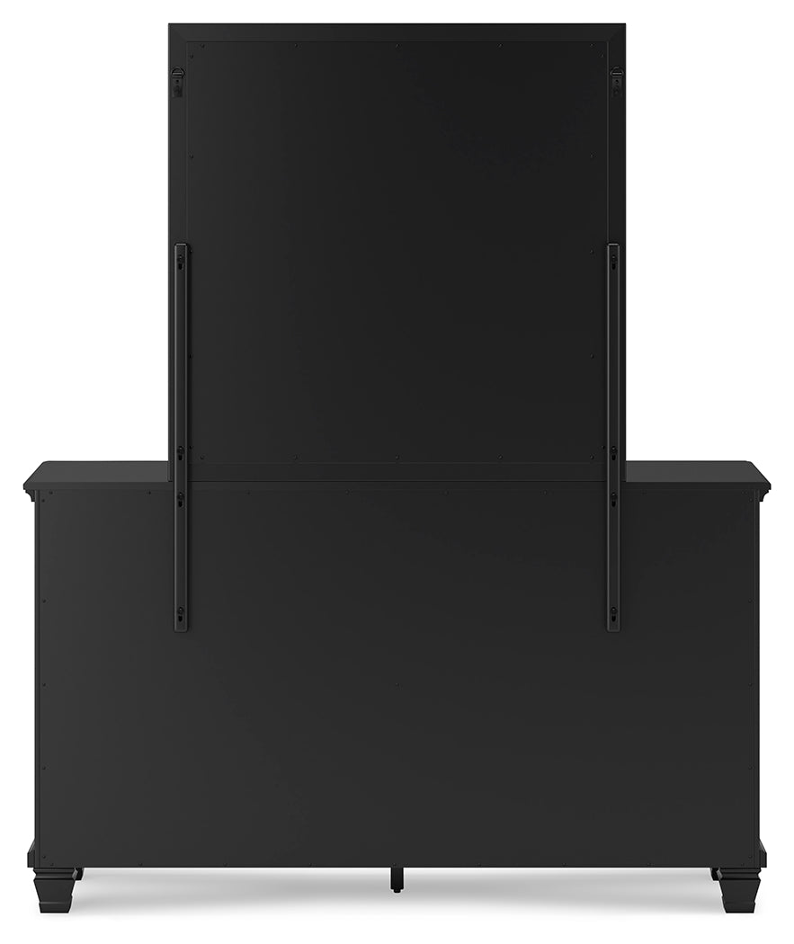 Lanolee Black King Panel Bedroom Set with Dresser, Mirror and 2 Nightstands - Ornate Home