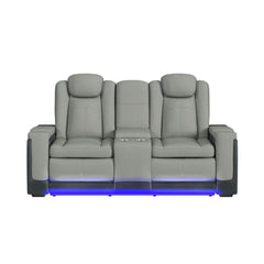 Lantana Rocky Cement/Charcoal Power Motion Loveseat with Power Headrest, LED, and Console - Ornate Home