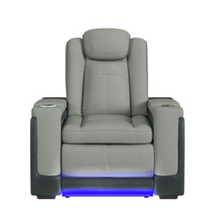 Lantana Rocky Cement/Charcoal Power Motion Recliner with Power Headrest, LED, Wireless Charger and Cup Holder - Ornate Home