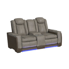 Lantana Rocky Grey/Brown Power Motion Loveseat with Power Headrest, LED, and Console - Ornate Home