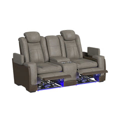 Lantana Rocky Grey/Brown Power Motion Loveseat with Power Headrest, LED, and Console - Ornate Home