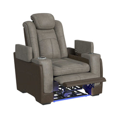 Lantana Rocky Grey/Brown Power Motion Recliner with Power Headrest, LED, wireless Charger and Cup Holder - Ornate Home