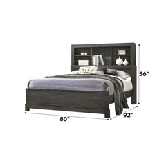 Lantha Gray Oak E. King Panel Bed w/ Bookcase HB - Ornate Home