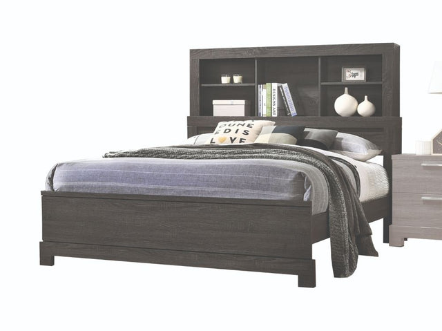 Lantha Gray Oak E. King Panel Bed w/ Bookcase HB - Ornate Home