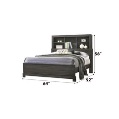 Lantha Gray Oak Queen Panel Bed w/ Bookcase HB - Ornate Home