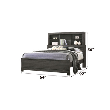 Lantha Gray Oak Queen Panel Bed w/ Bookcase HB - Ornate Home