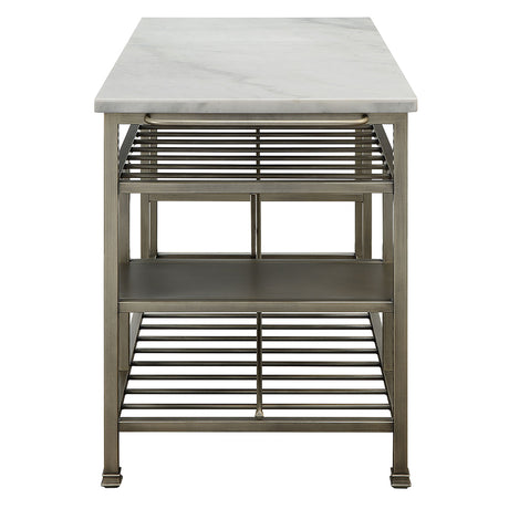 Lanzo Marble & Antique Pewter Kitchen Island (Counter) - Ornate Home