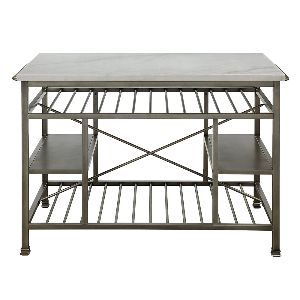 Lanzo Marble & Antique Pewter Kitchen Island (Counter) - Ornate Home