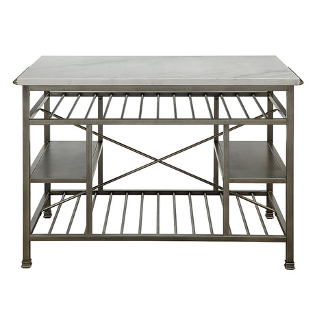 Lanzo Marble & Antique Pewter Kitchen Island (Counter) - Ornate Home