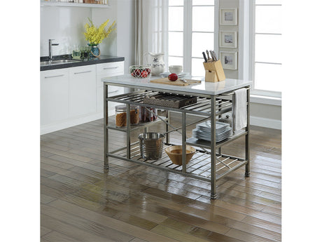 Lanzo Marble & Antique Pewter Kitchen Island (Counter) - Ornate Home