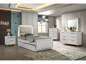 Lareina Pearl White Twin 5 Piece Bedroom Set w/Chest - Ornate Home
