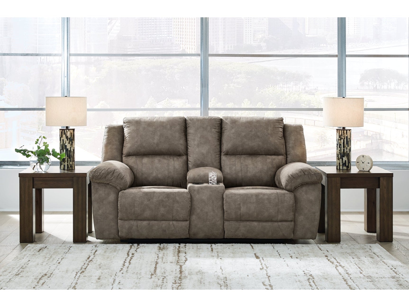 Laresview Fossil Reclining Loveseat w/Console (Online Special Price) - Ornate Home