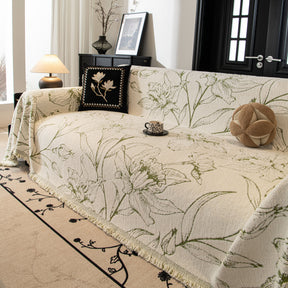 Large Floral Sofa Cover Throw Blanket, Plush Jacquard Non-Shedding Couch Cover for Pets - Ornate Home