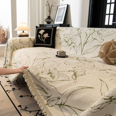 Large Floral Sofa Cover Throw Blanket, Plush Jacquard Non-Shedding Couch Cover for Pets - Ornate Home
