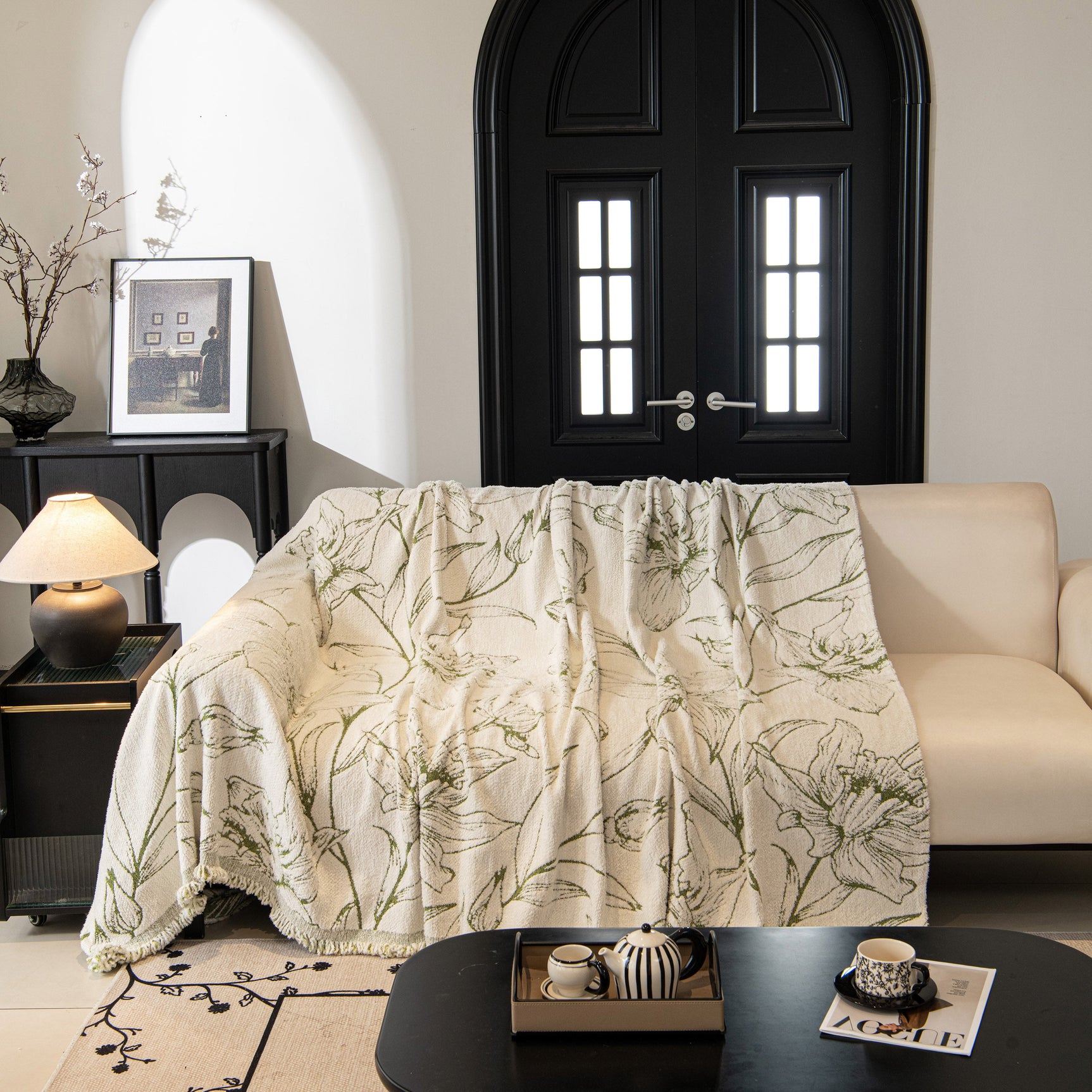 Large Floral Sofa Cover Throw Blanket, Plush Jacquard Non-Shedding Couch Cover for Pets - Ornate Home